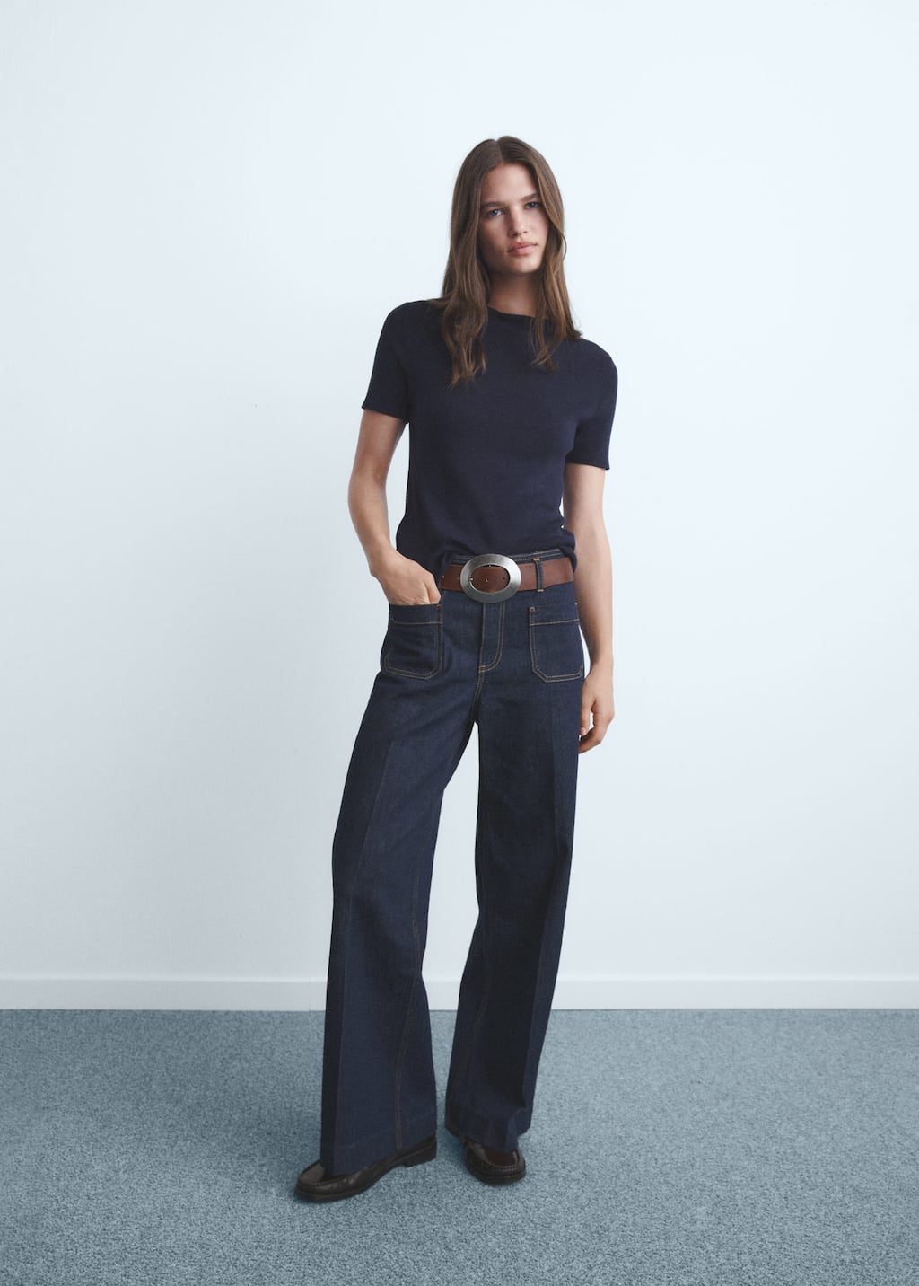 Mango Wide Leg Jeans With Pockets In Blue