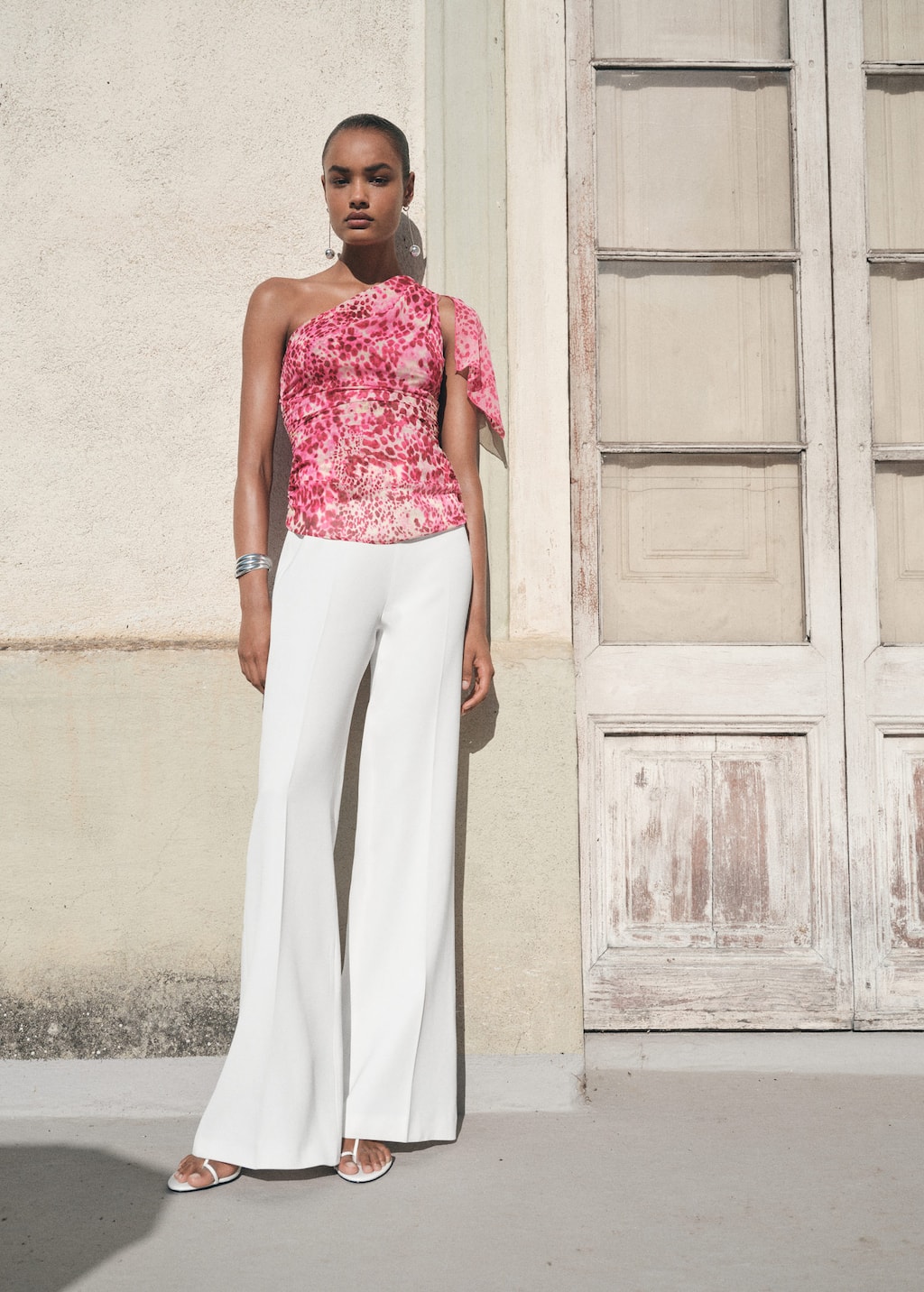 Mango Top Asymétrique Imprimé Fuchsia - Femme - L - In Pink