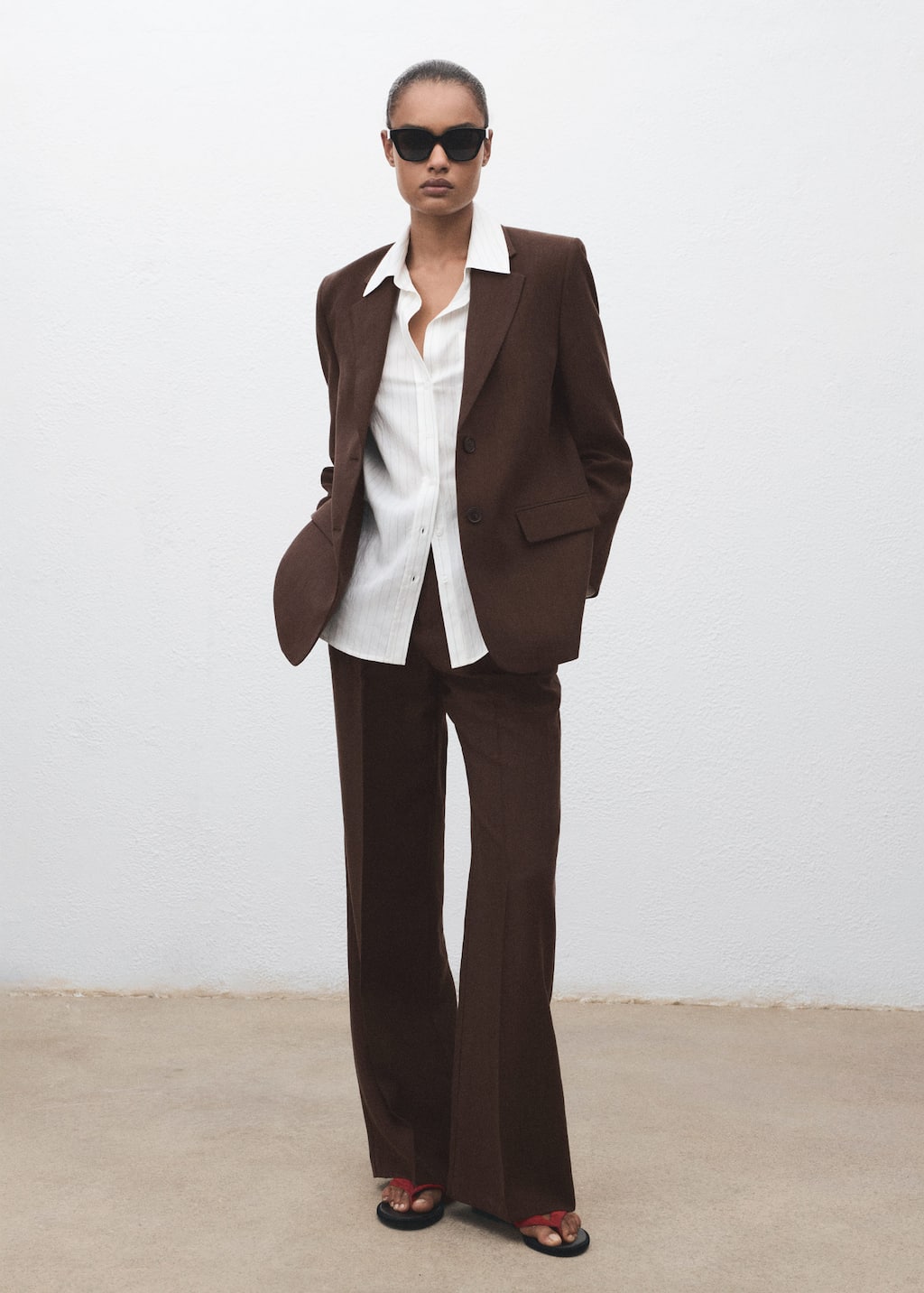 Mango Blazer Costume Lyocell Chocolat - Femme - Xxl -  In Brown