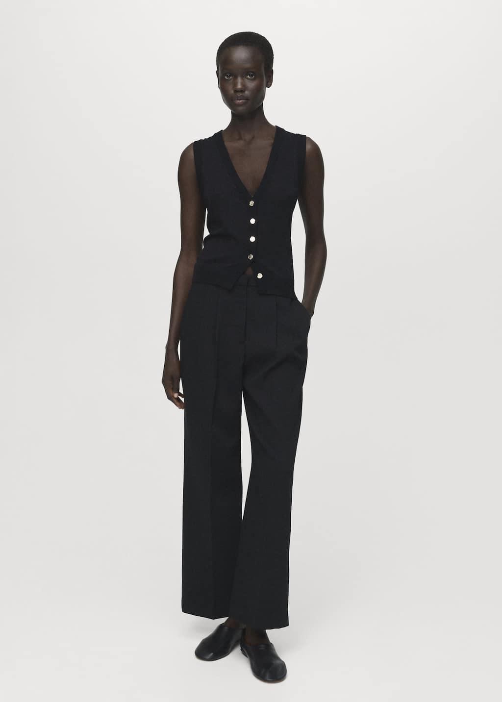 Mango Pantalon Droit Pinces Noir - Femme - 42 - In Black