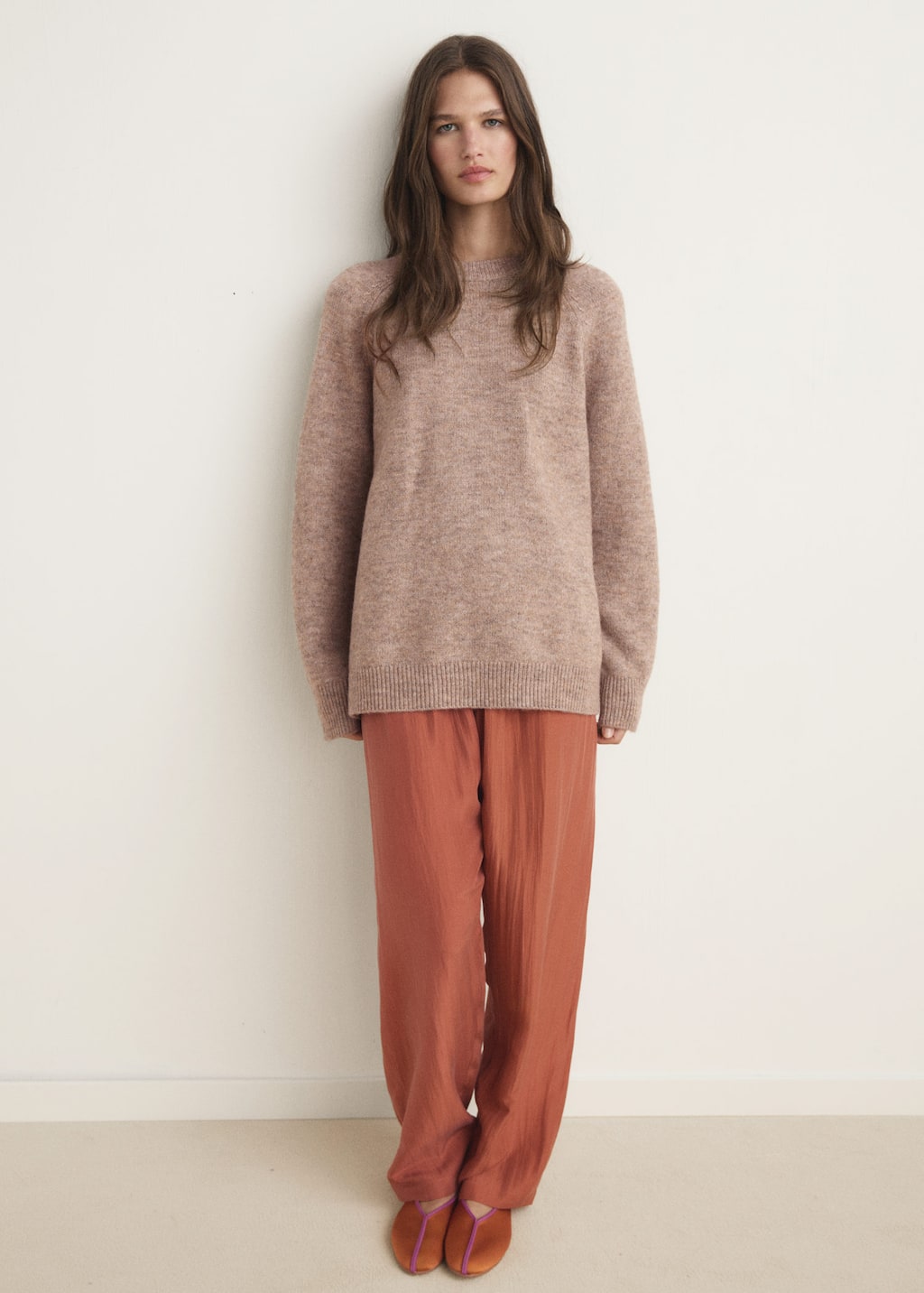 Mango Pull-over Maille Col Rond Rose Géranium - Femme - L - In Brown