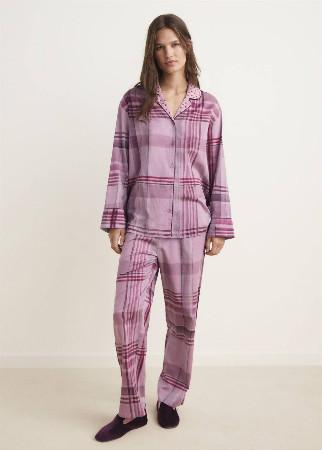 Mango Printed Pyjama Shirt With Piping Plum In Pink