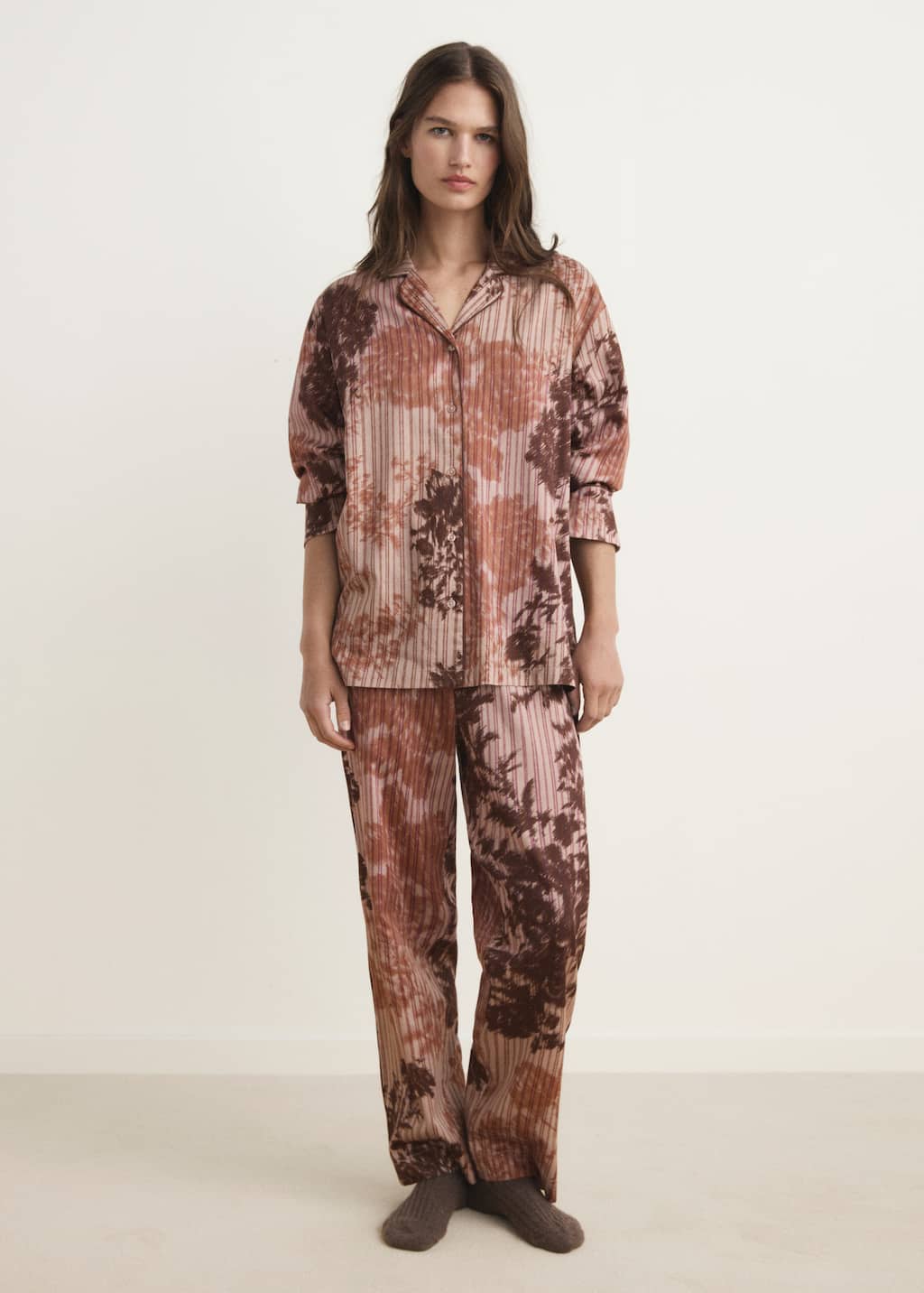 Mango Pyjama Shirt With Blurred Print Brown In Brown