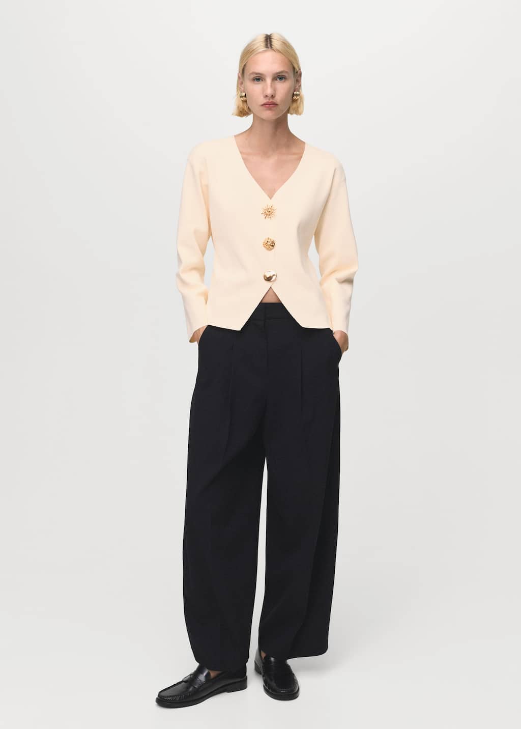 Mango Veste En Maille Boutons Bijoux Écru - Femme - Xl - In Neutral