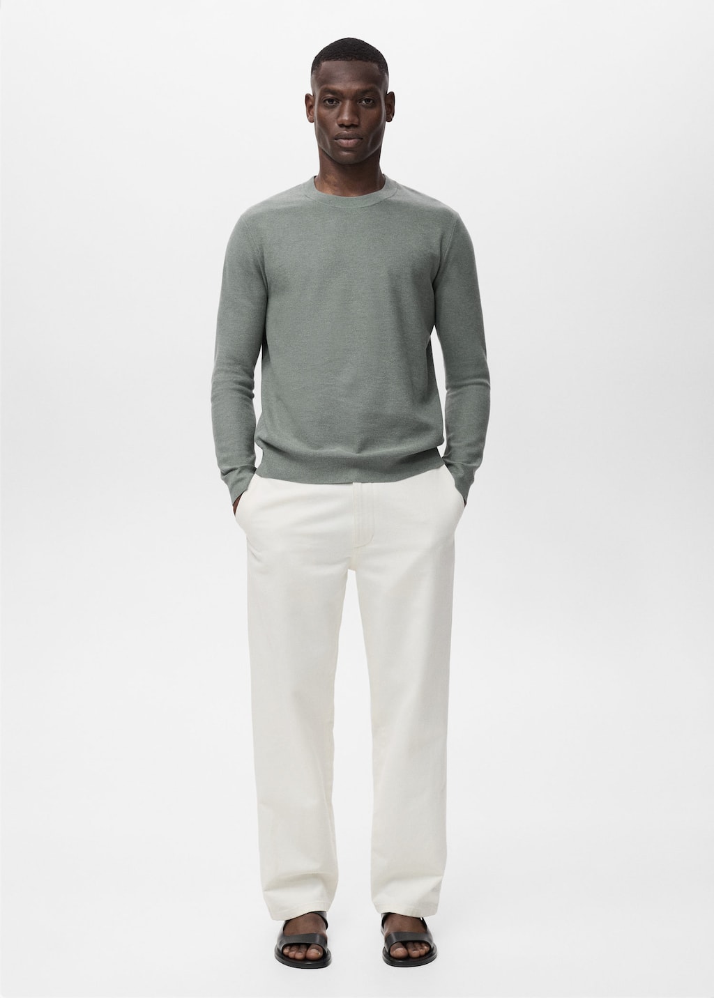 Mango Man Pull-over Maille Coton Microstructure Vert Forêt - Homme - Xxl -