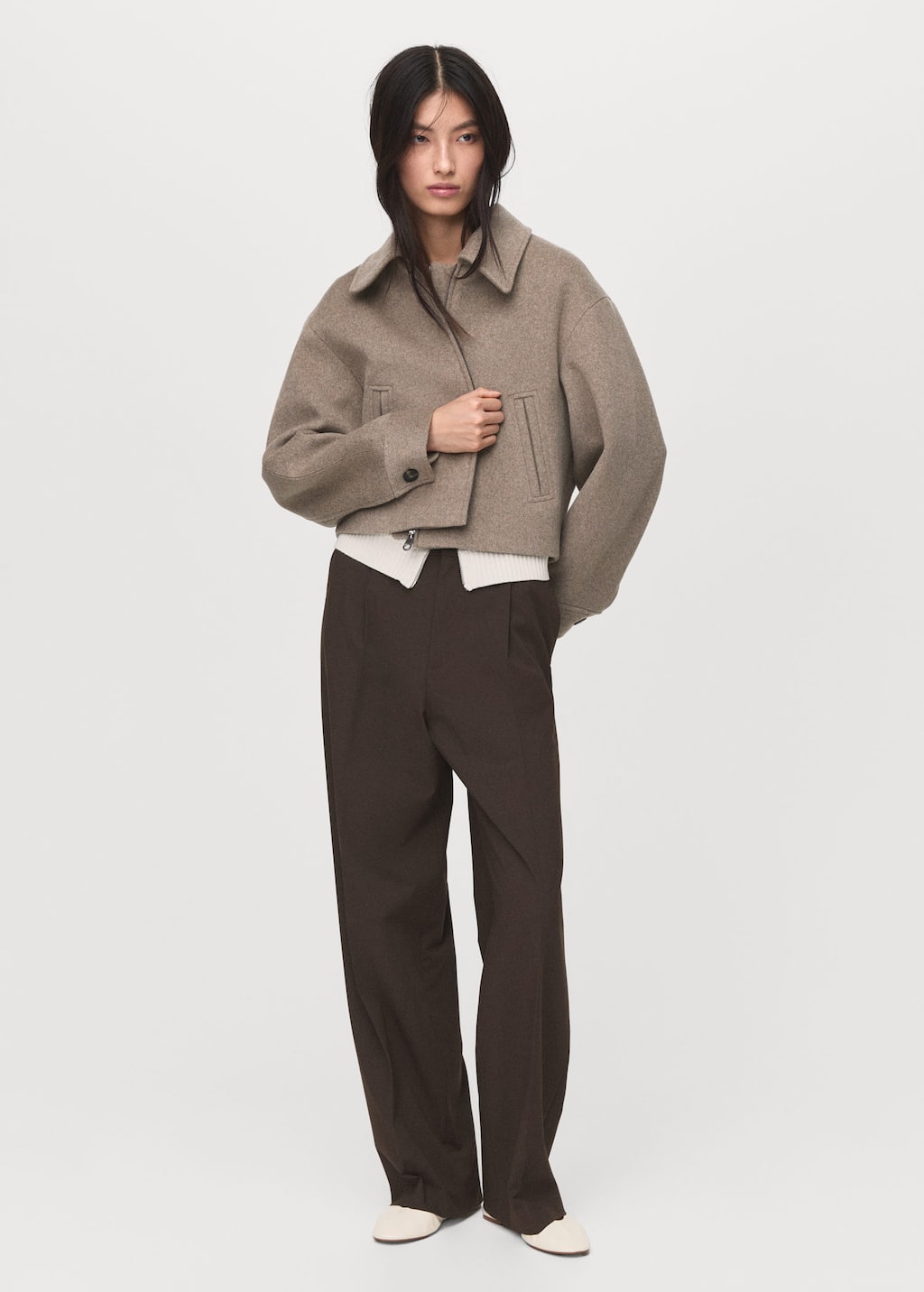 Mango Short Wool-blend Jacket Sand In Sand