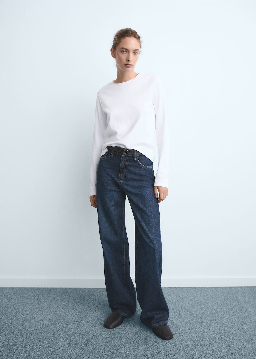 Mango Danila Wide Leg High-rise Jeans Dark Blue In Blue