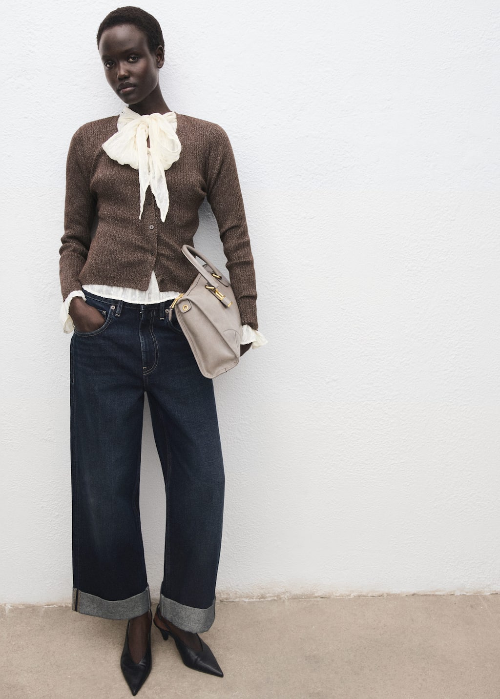 Mango Ribbed Knitted Cardigan Chocolate In Burgundy