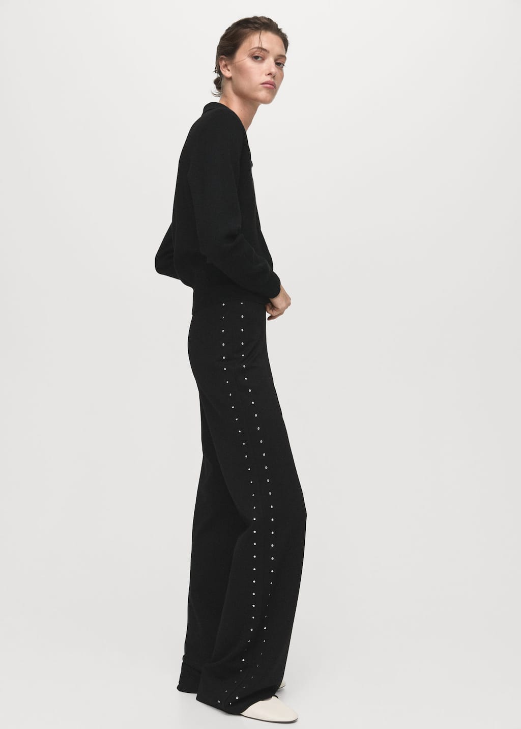 Mango Straight Strass Leggings In Black