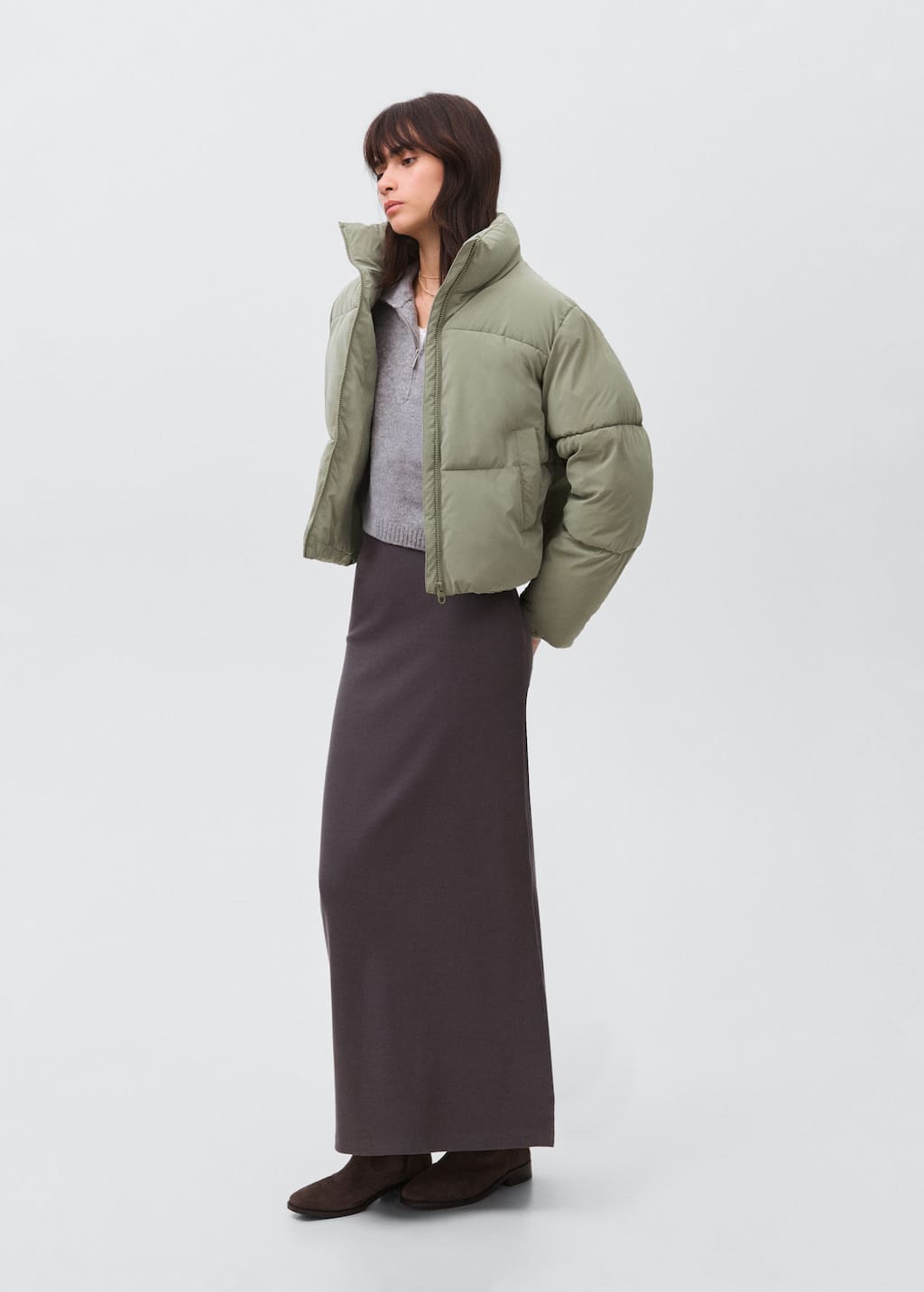 Mango Teen Waxed-effect Padded Anorak In Green