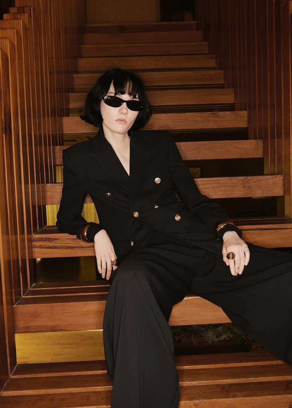 Mango Double-breasted Blazer In Black