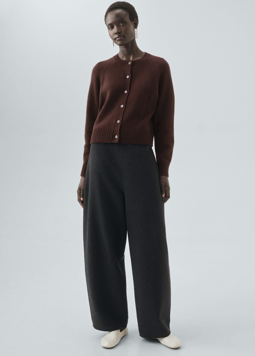 Mango Chunky Knit Wool-blend Cardigan Chocolate In Burgundy