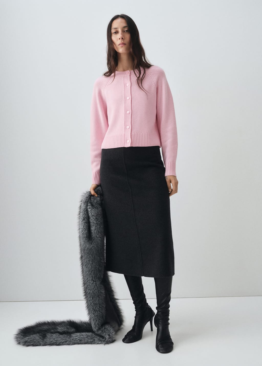 Mango Chunky Knit Wool-blend Cardigan Pink