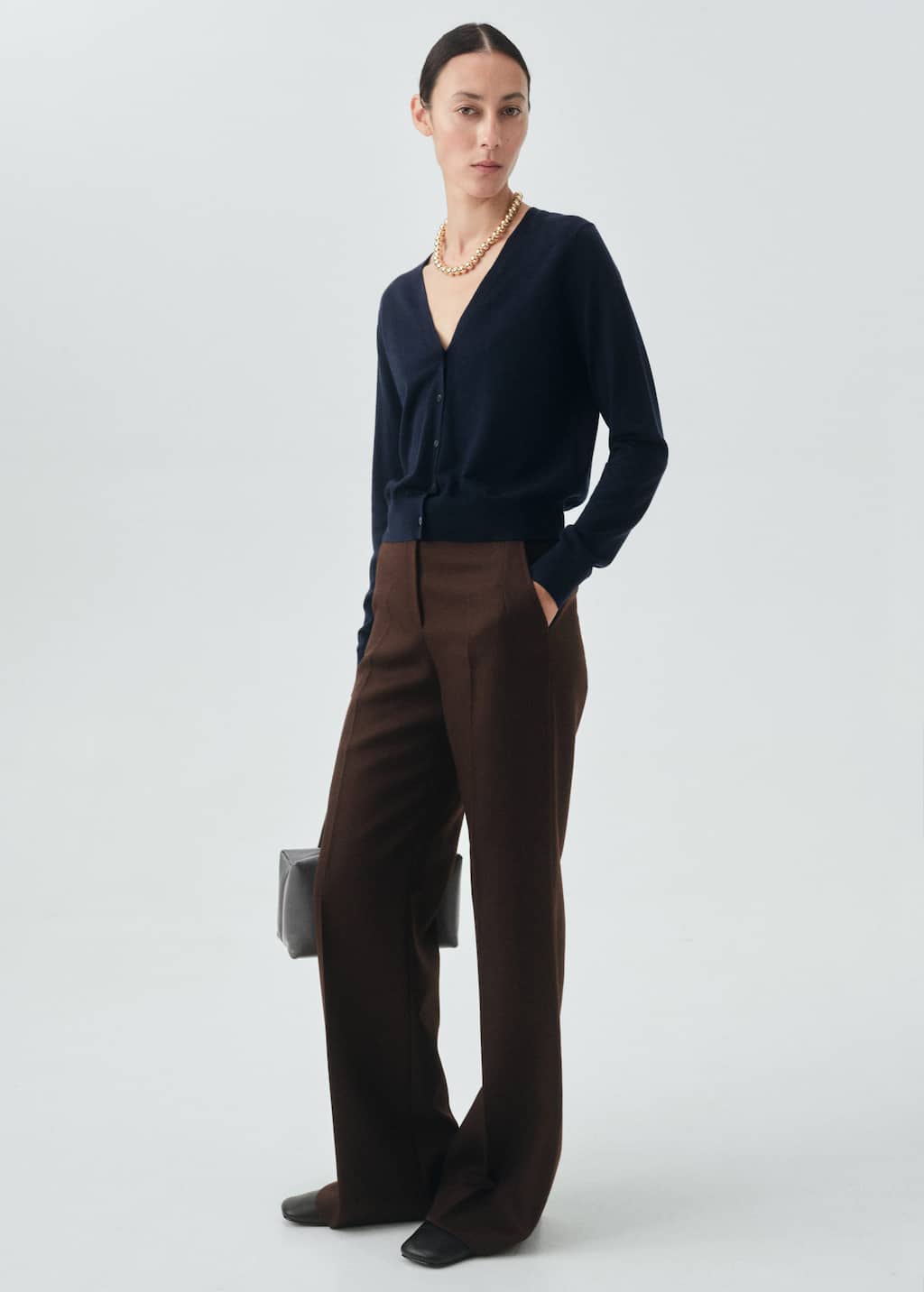Mango 100% Wool V-neck Cardigan Navy In Black
