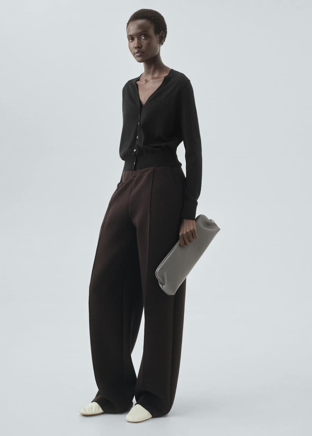 Mango 100% Wool V-neck Cardigan Black