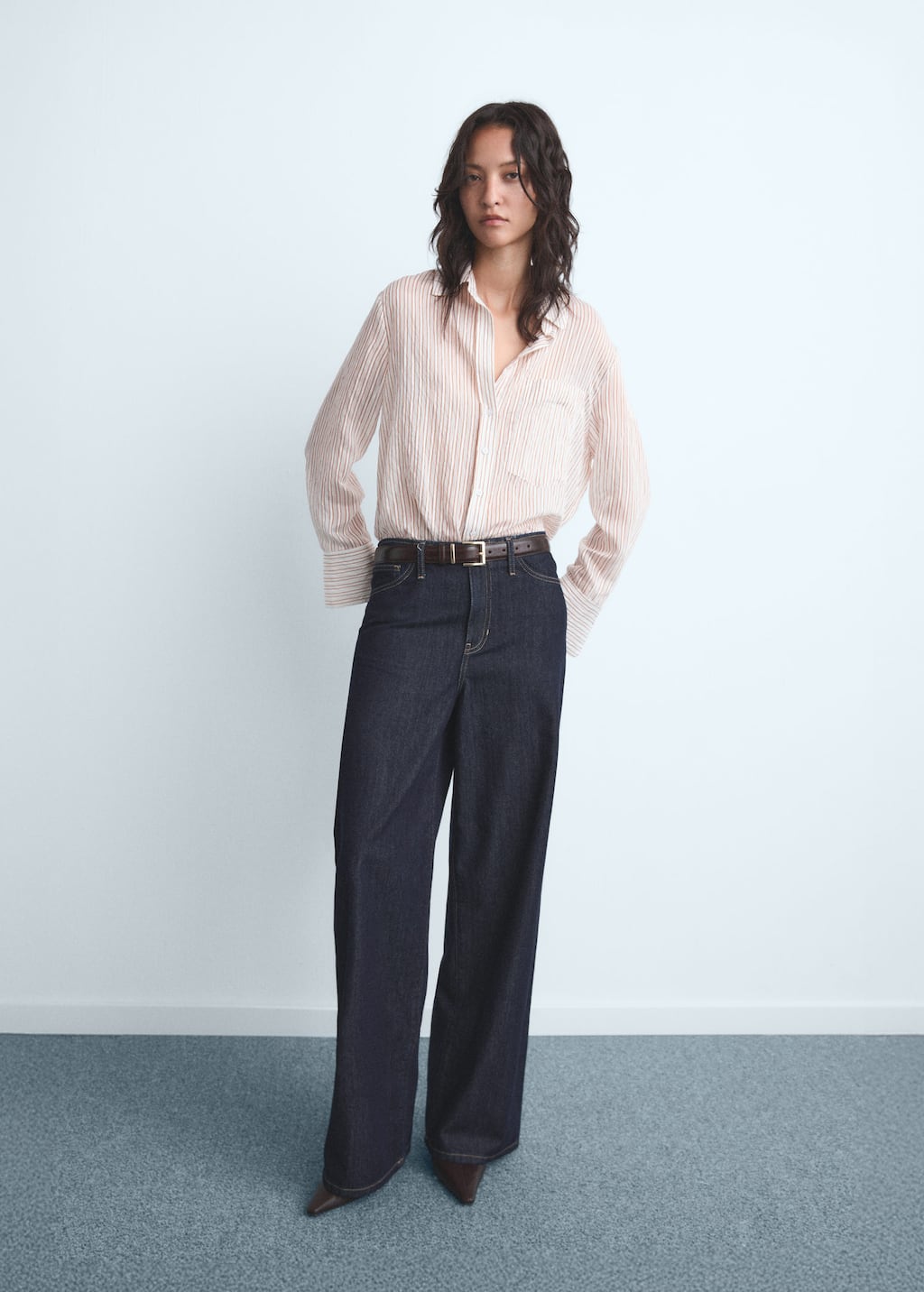 Mango Wideleg Mid-rise Jeans Open Blue In Blue
