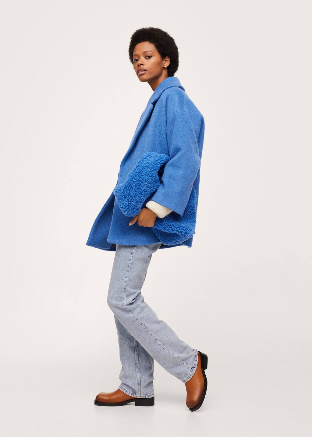 mango blue wool coat
