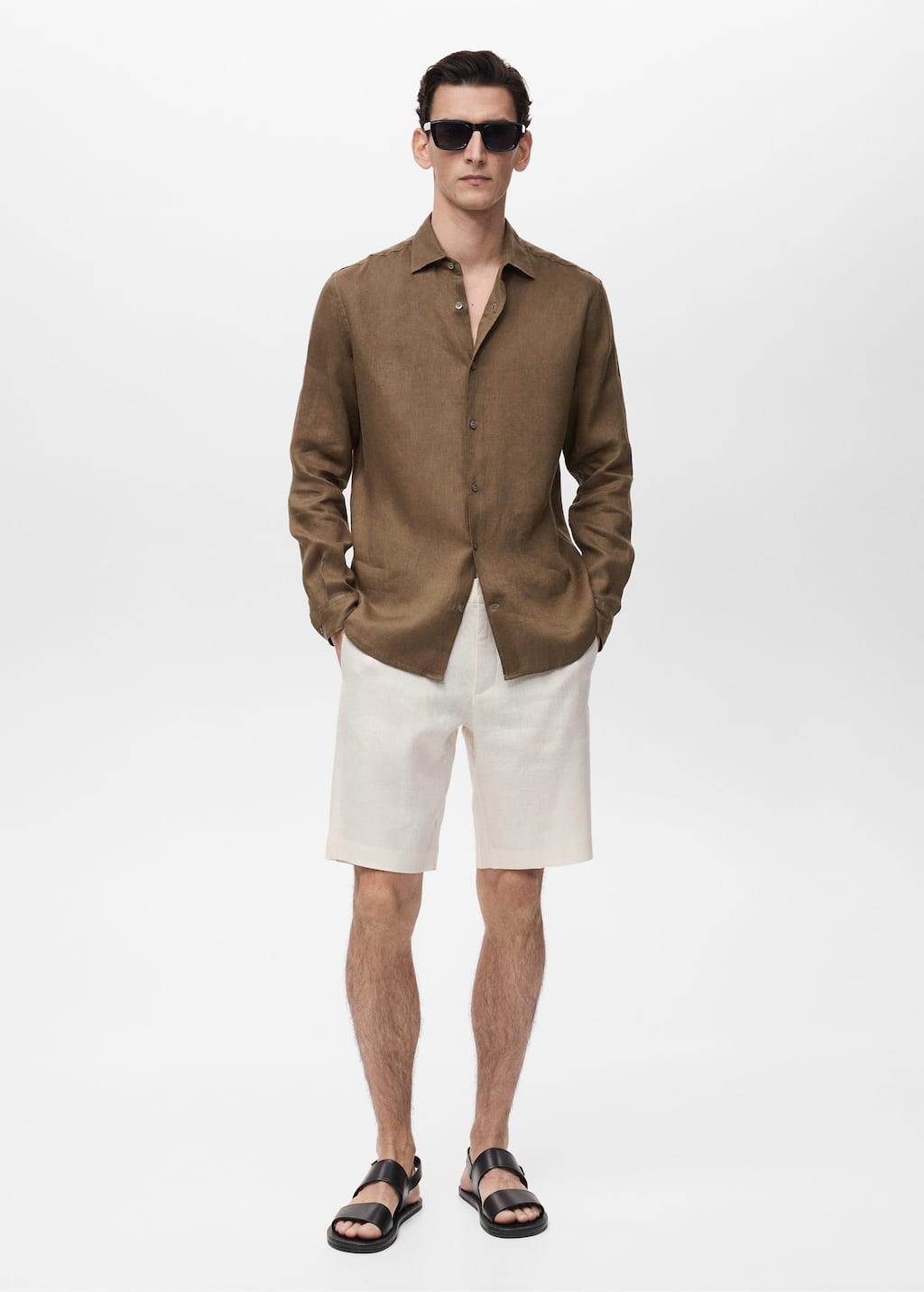 Mango Man Bermuda Slim-fit 100 % Lin Blanc Cassé - Homme - 48 -