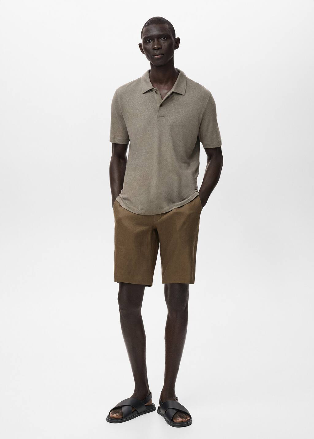 Mango Man Bermuda Slim-fit 100 % Lin Vert Moyen - Homme - 48 -