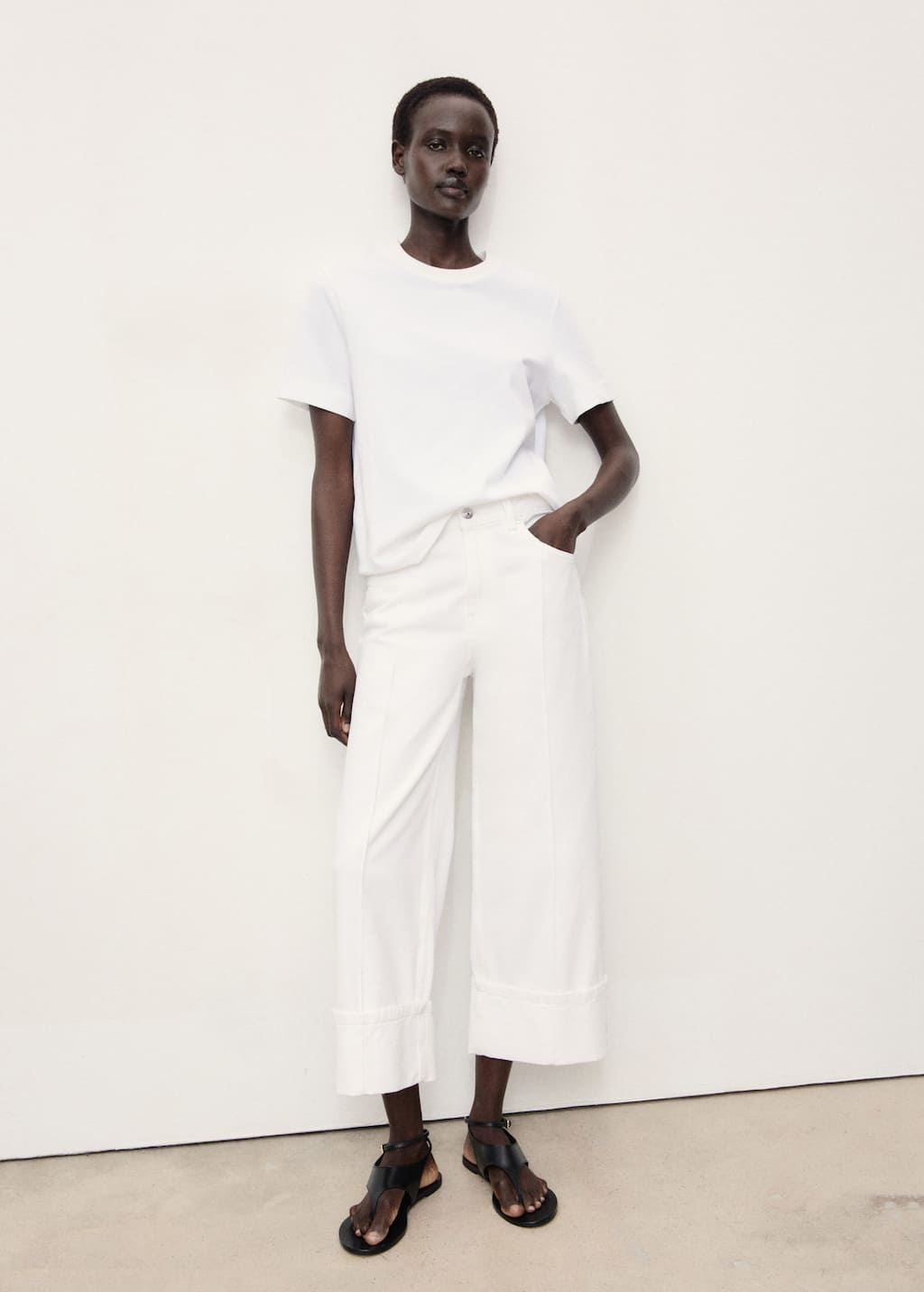 Mango Wideleg Jeans With Turned-up Hem White