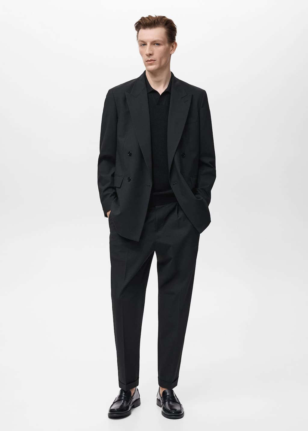 Boston regular-fit double-breasted suit jacket black - Man - 42 - MANGO MAN