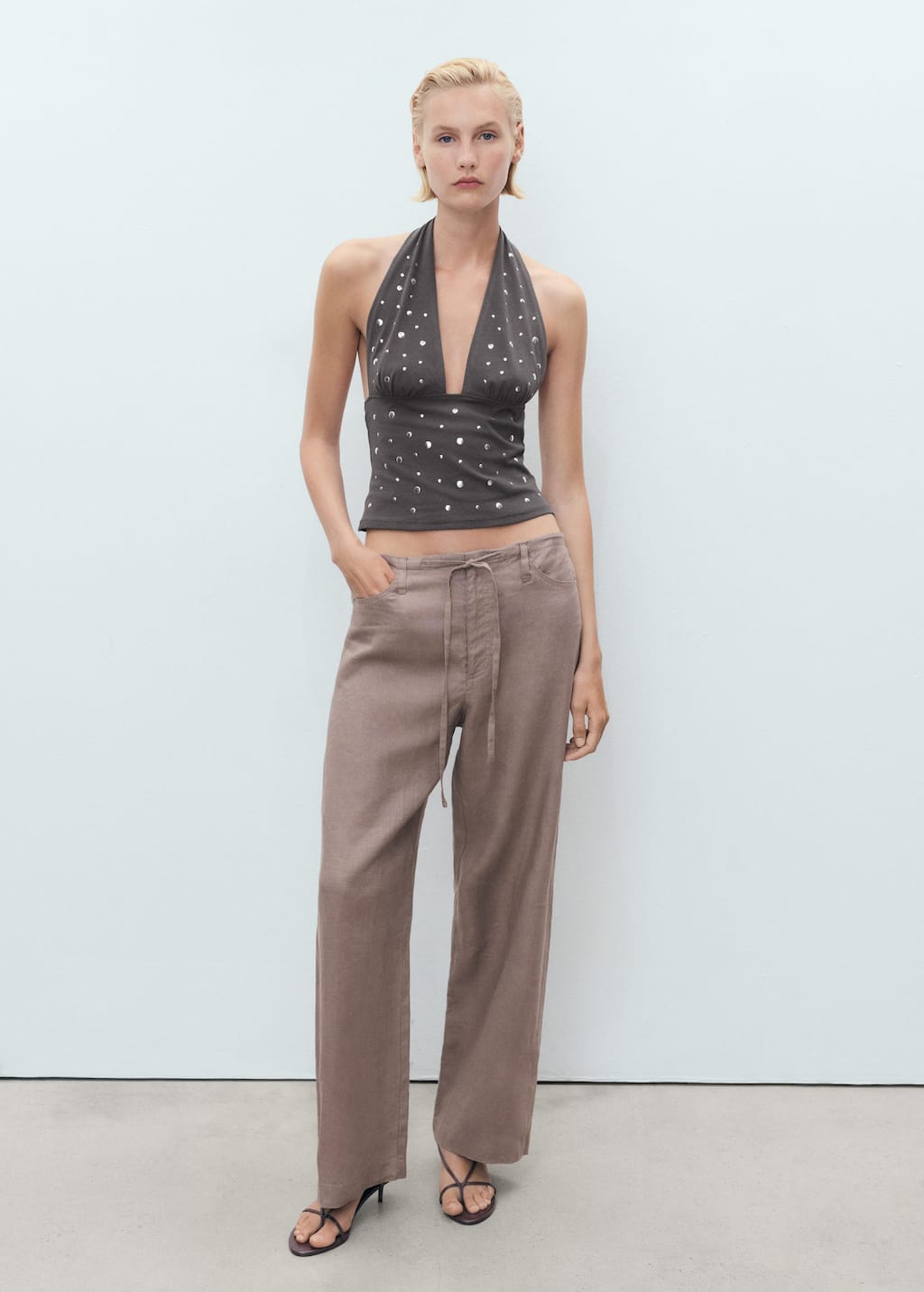 Mango Cotton Mix Studded Halter Top