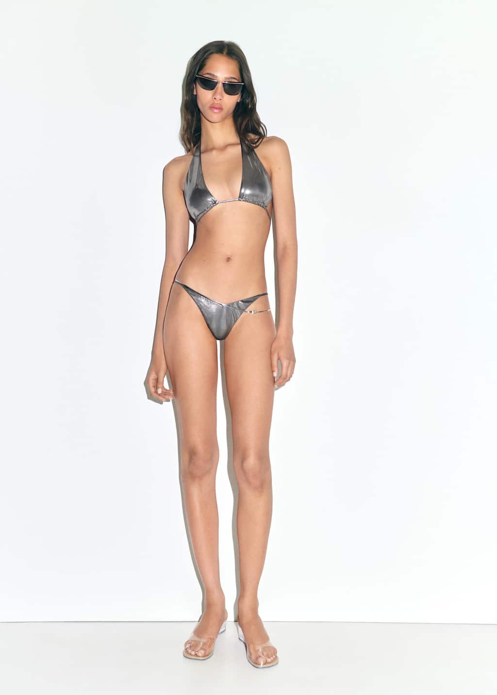 Mango Culotte Bikini Métallisée Argent - Femme - M -  In Gray