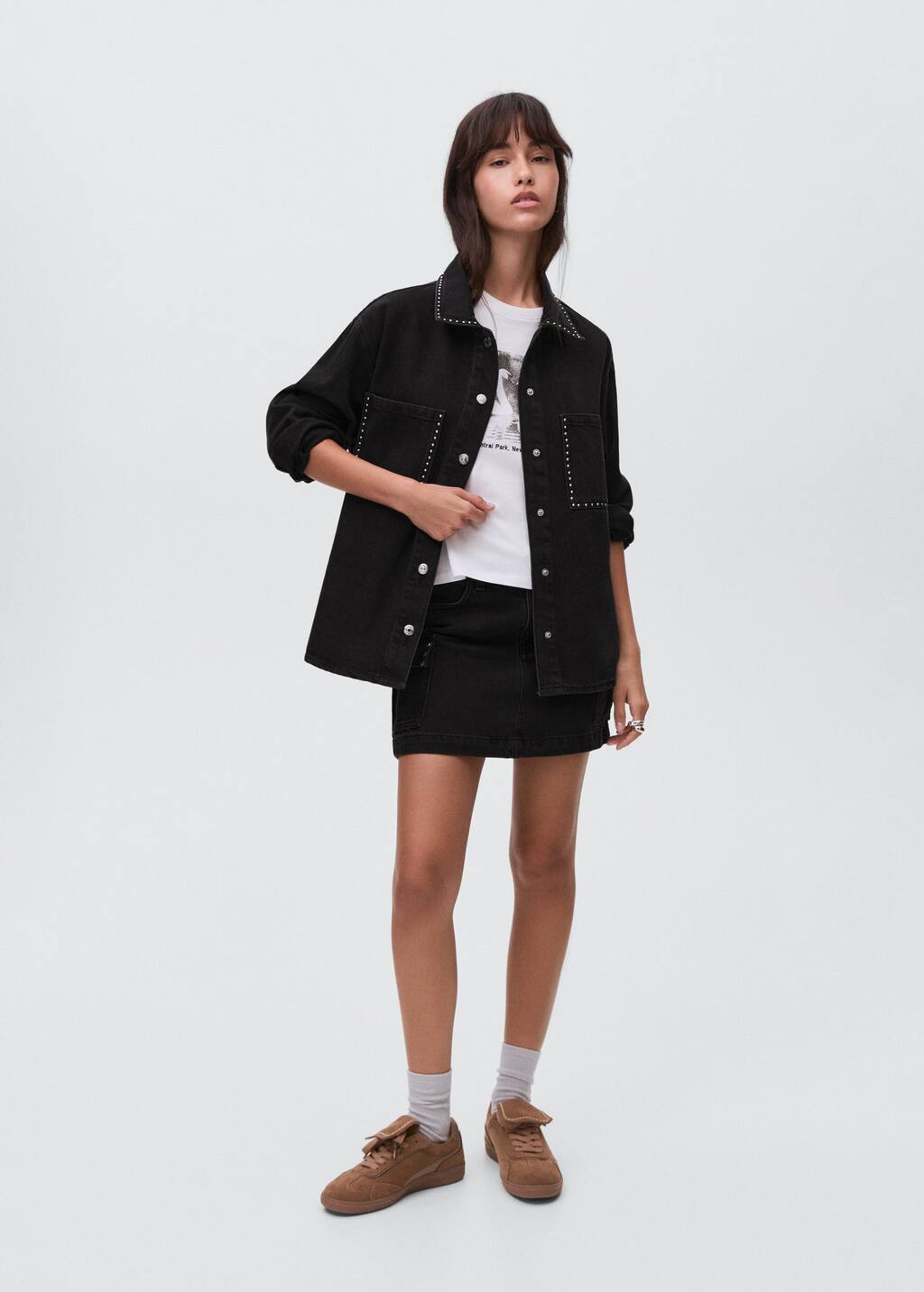 Mango Teen Studded Denim Jacket In Gray