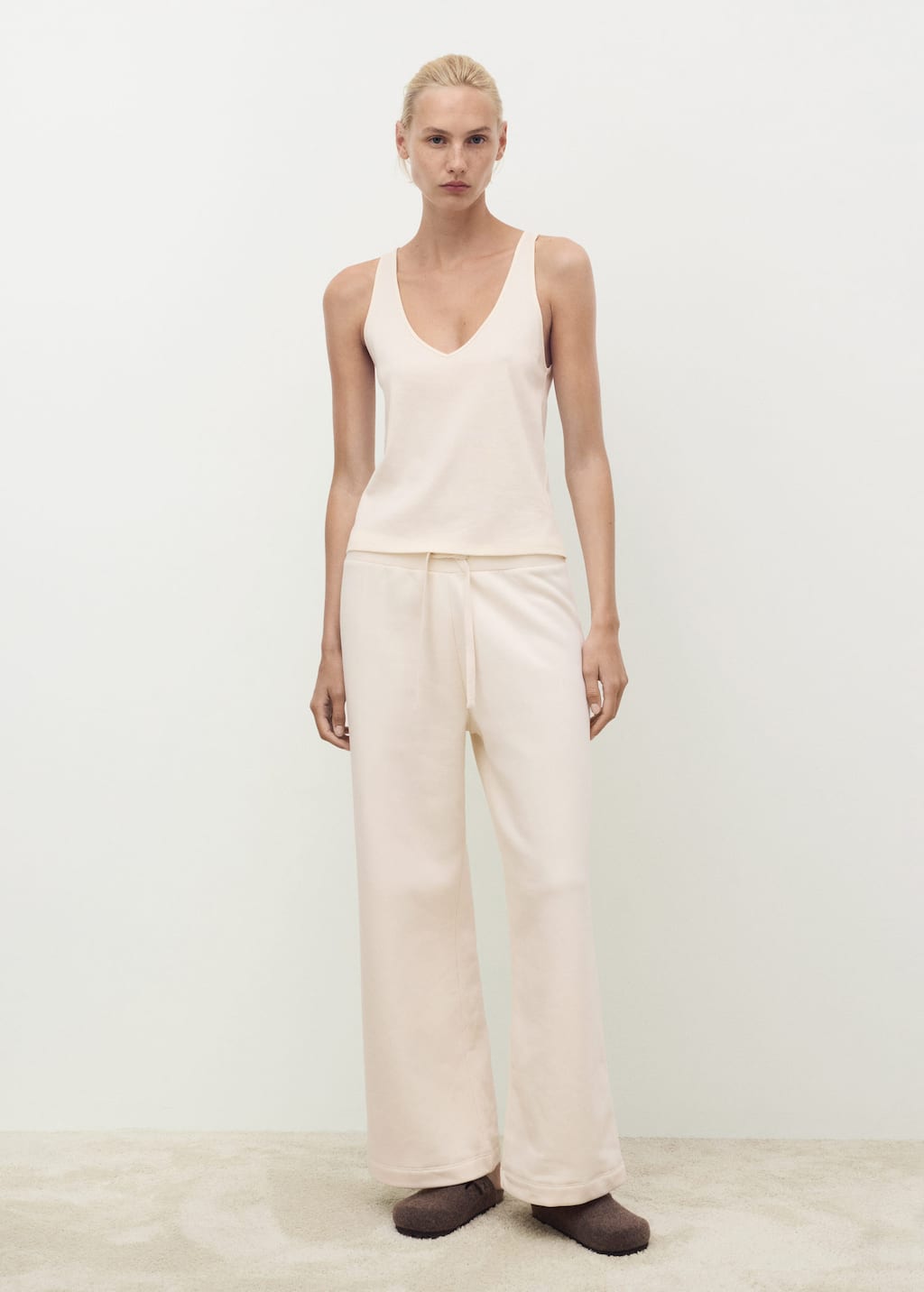 Mango Cotton V-neck Tank Top In Neutral