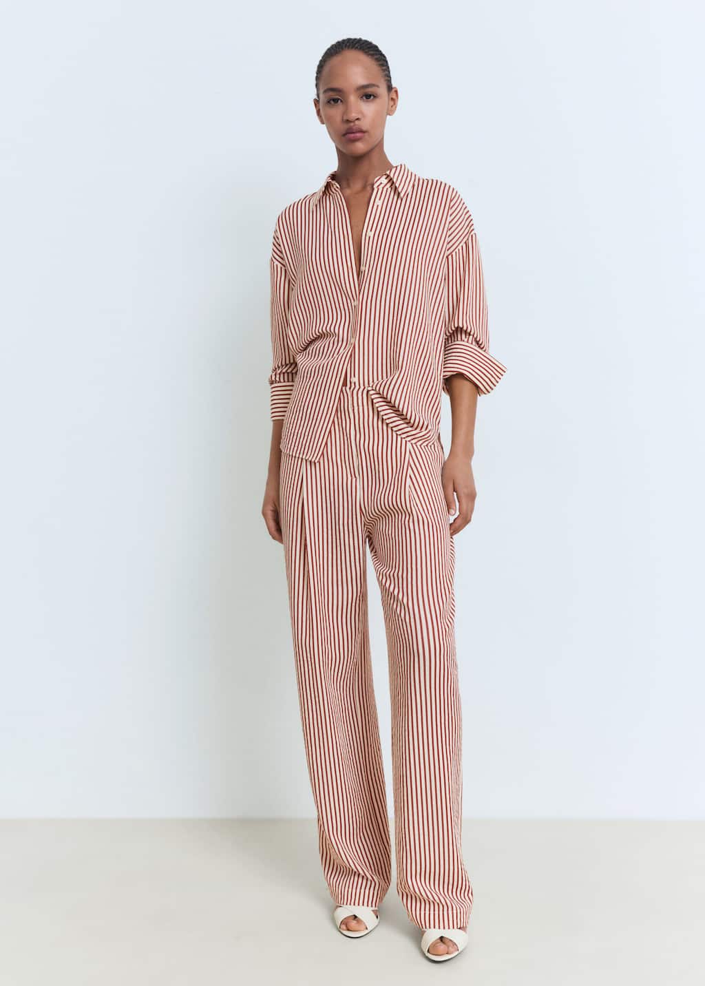 Mango Pleated Striped Pants In Pink