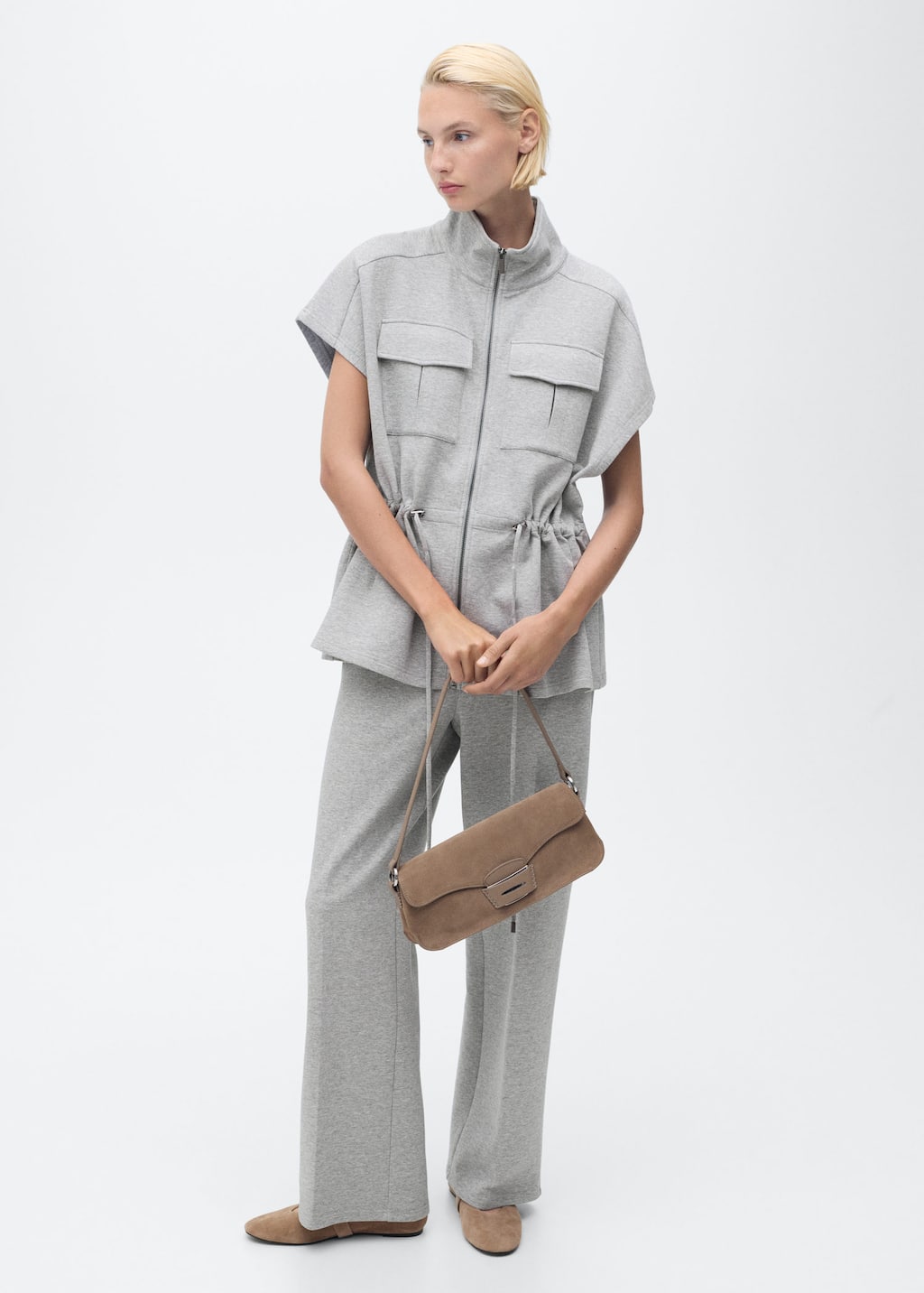 Mango Veste Taille Réglable Manches Courtes Gris Chiné Moyen - Femme - L -