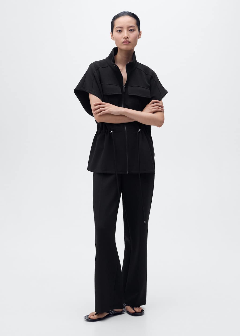 Mango Veste Taille Réglable Manches Courtes Noir - Femme - M - In Black