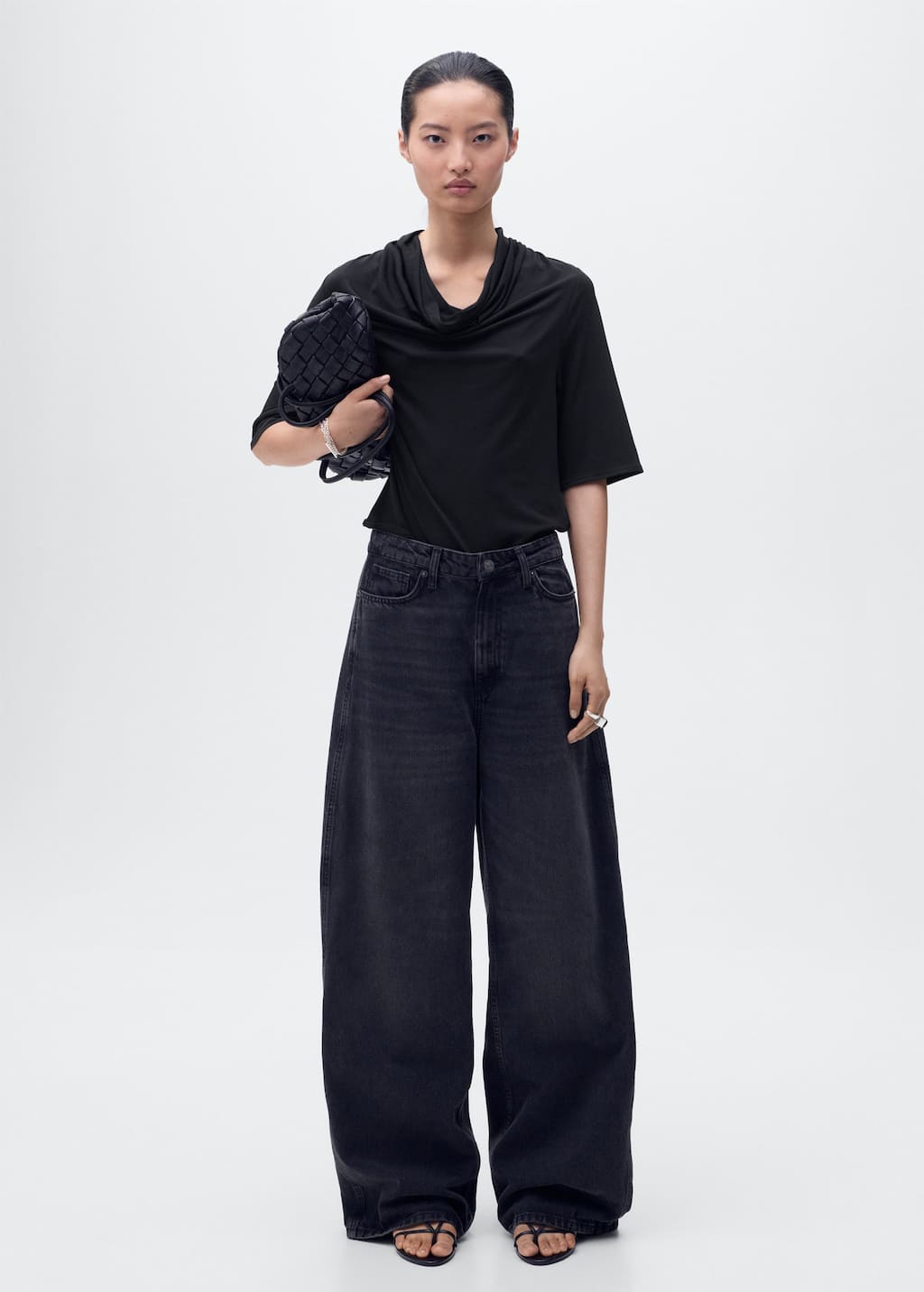 Mango Top Col Drapé Noir - Femme - Xl - In Black