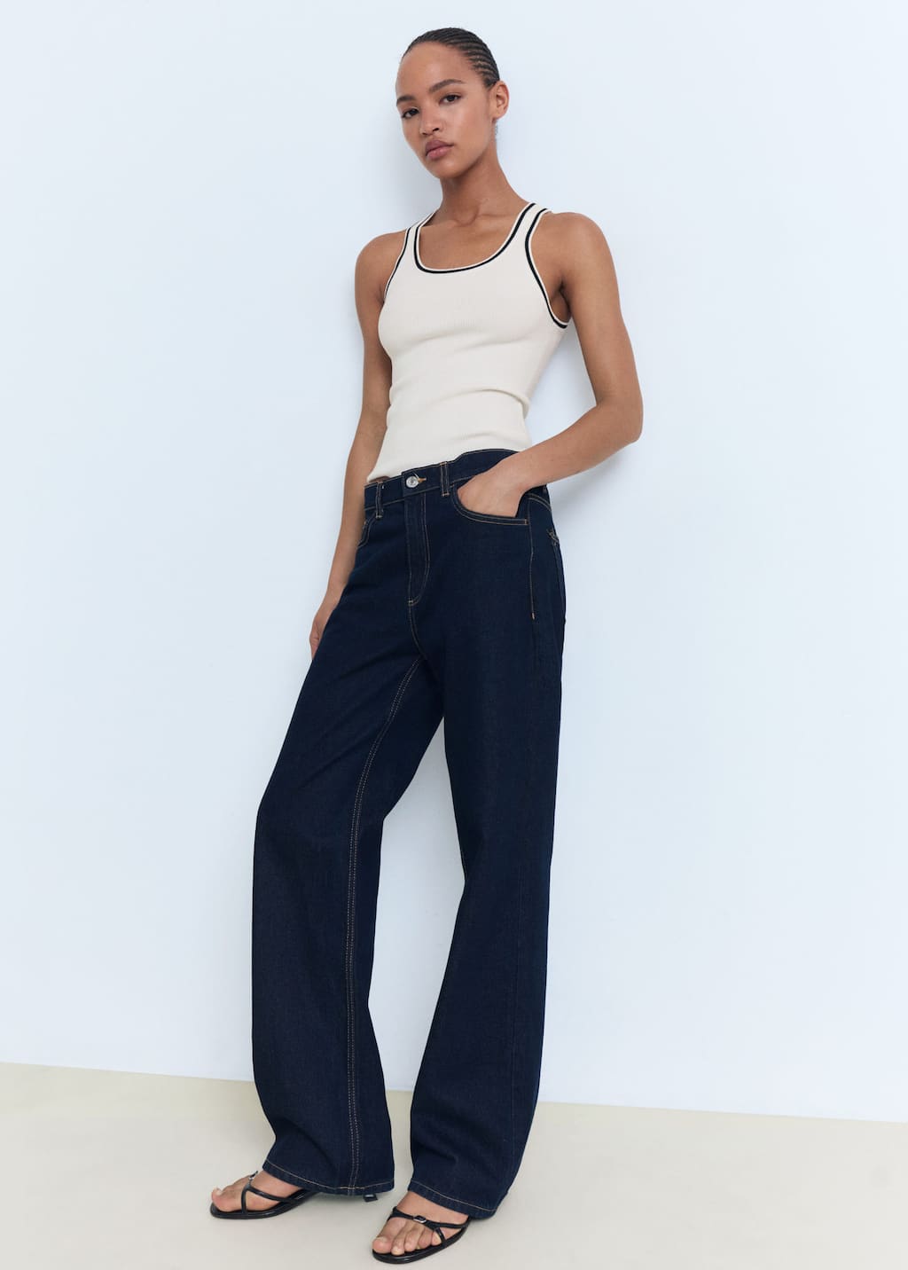 Mango Knitted Top With Contrast Details In White