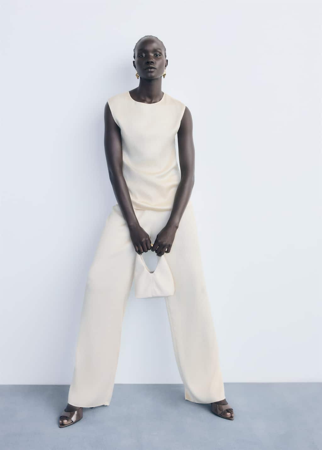 Mango Pleated Trousers With Elastic Waist Ecru In Sand