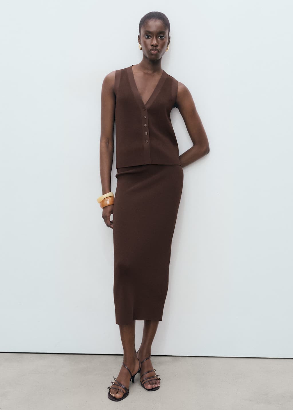 Mango Lightweight Knit Tank Top In Brown
