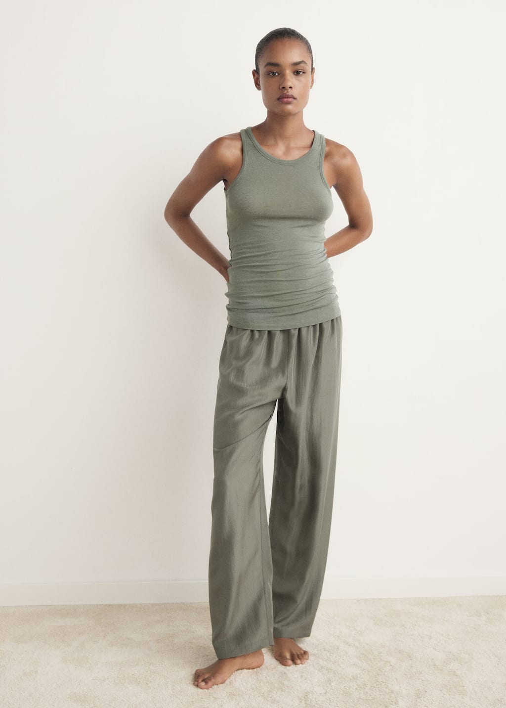 Mango Cashmere Pyjama Top Green In Gray