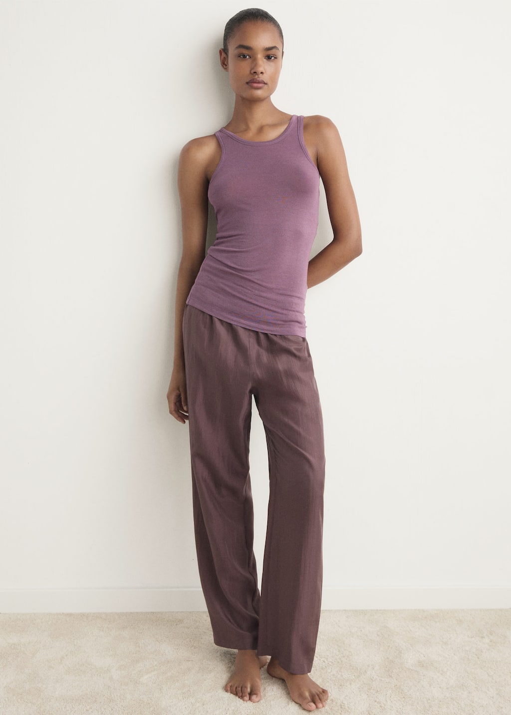Mango Cashmere Pyjama Top Dark Red In Purple