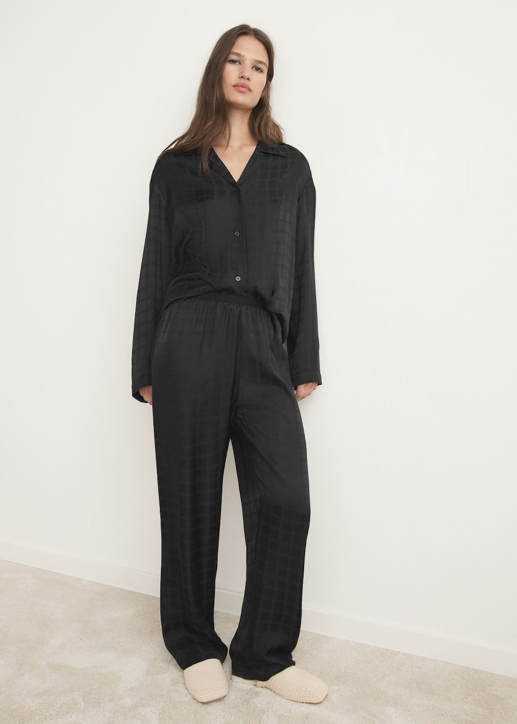 Mango Chemise Pyjama Carreaux Rayonne Noir - Femme - L - In Black