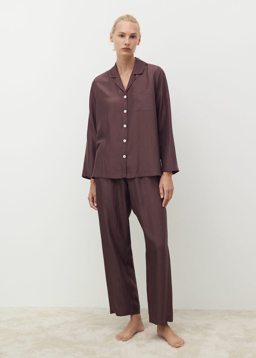 Mango Chemise Longue En Soie Mûre - Femme - S -  In Burgundy