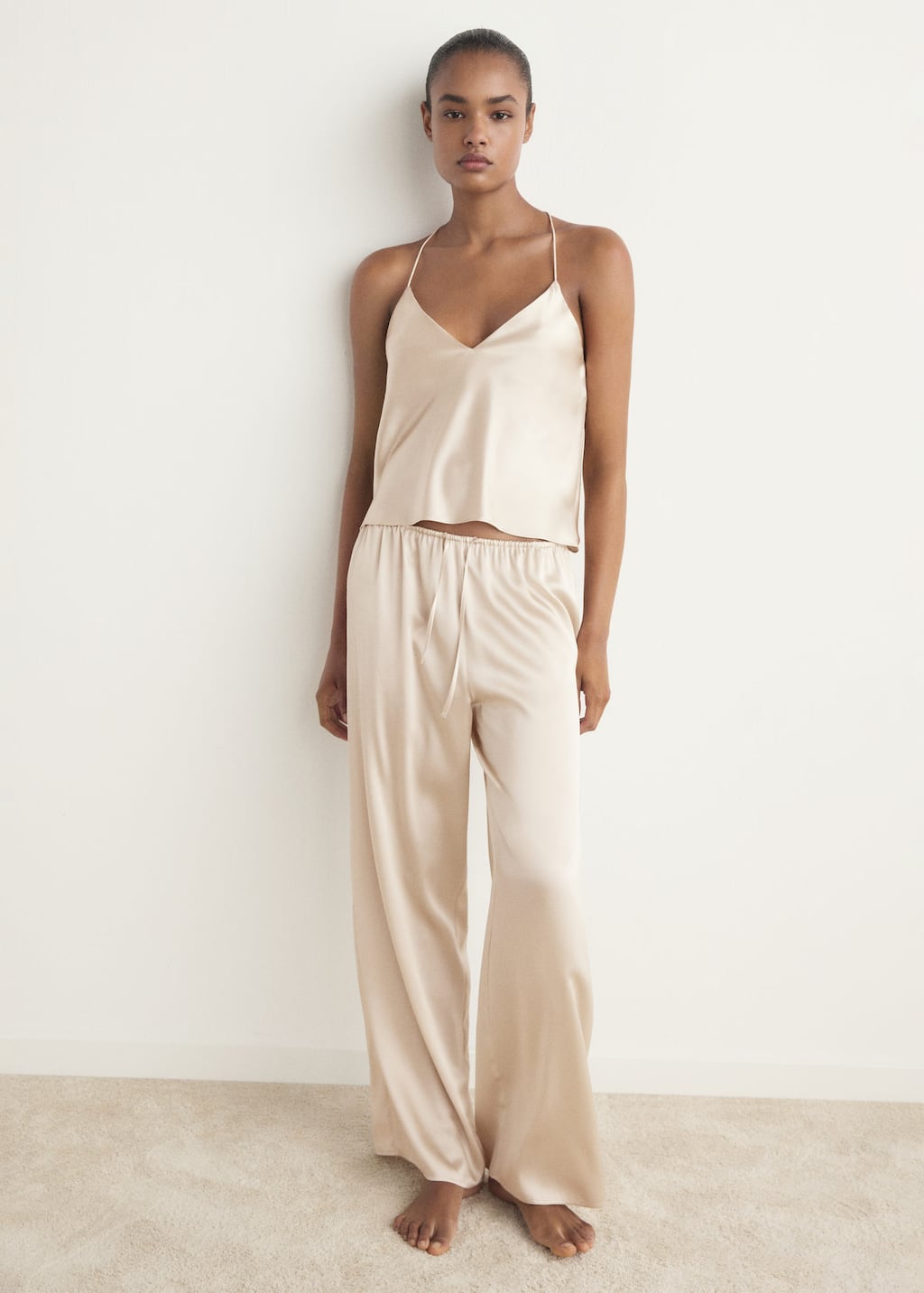 Mango Pantalon De Pyjama Soie Gris Clair/pastel - Femme - M - In Blue
