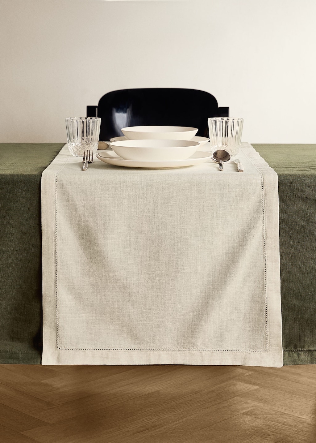 Mango Home Cotton Table Runner With Hemstitch Detail Vanilla