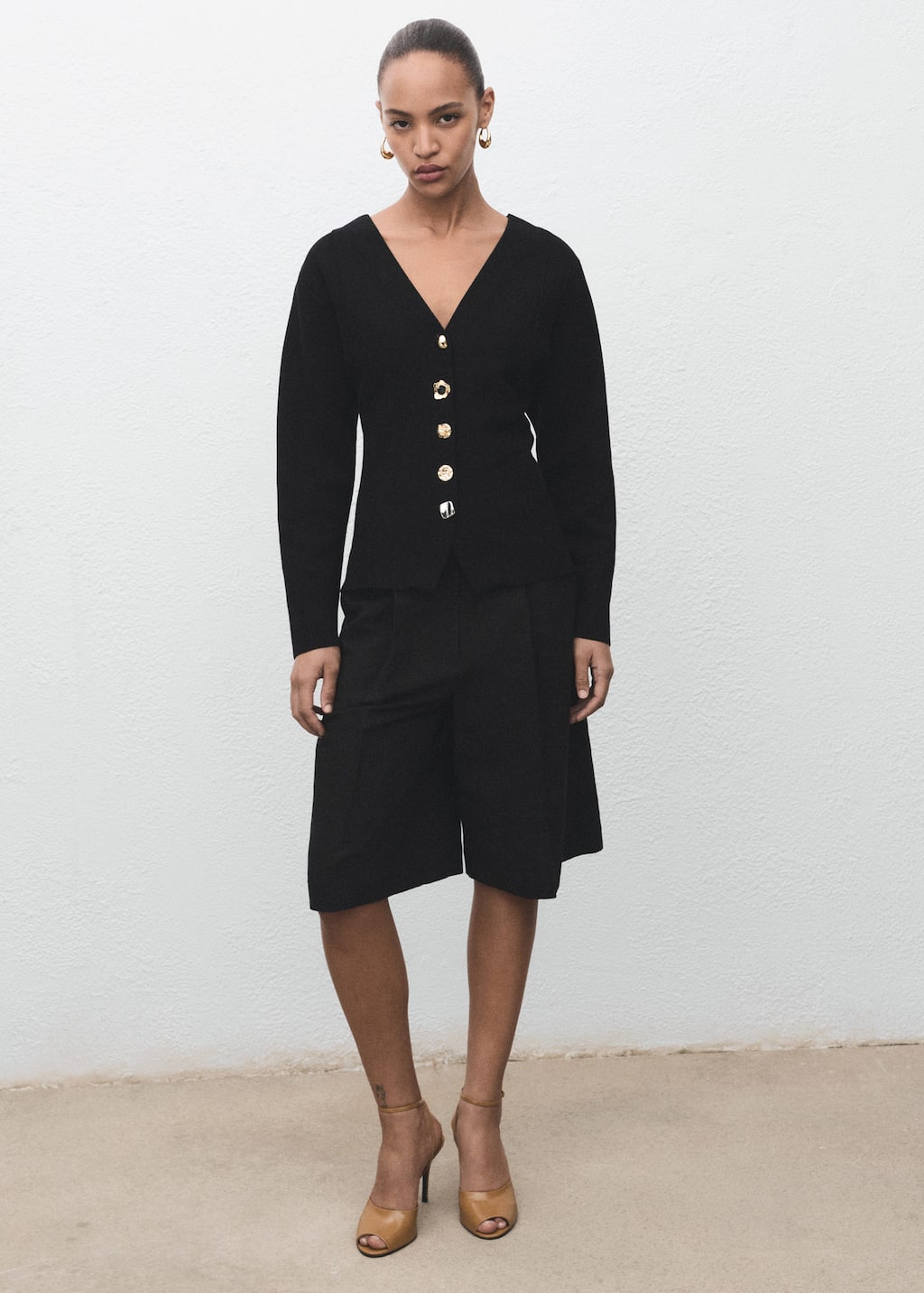 Mango Compact Knit Jacket With Statement Buttons In Black