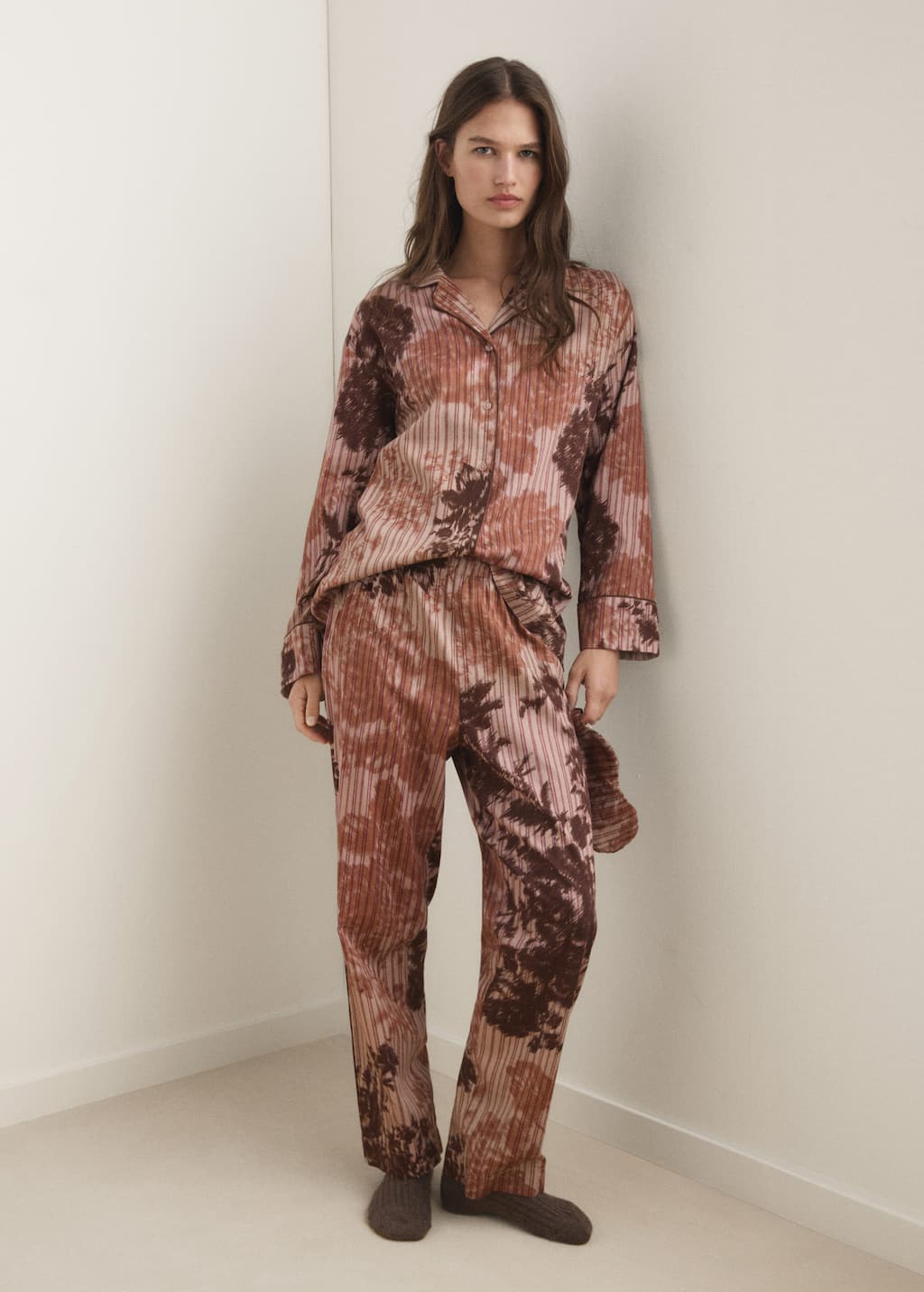 Mango Pyjama Bottoms With Blurred Print Brown In Brown