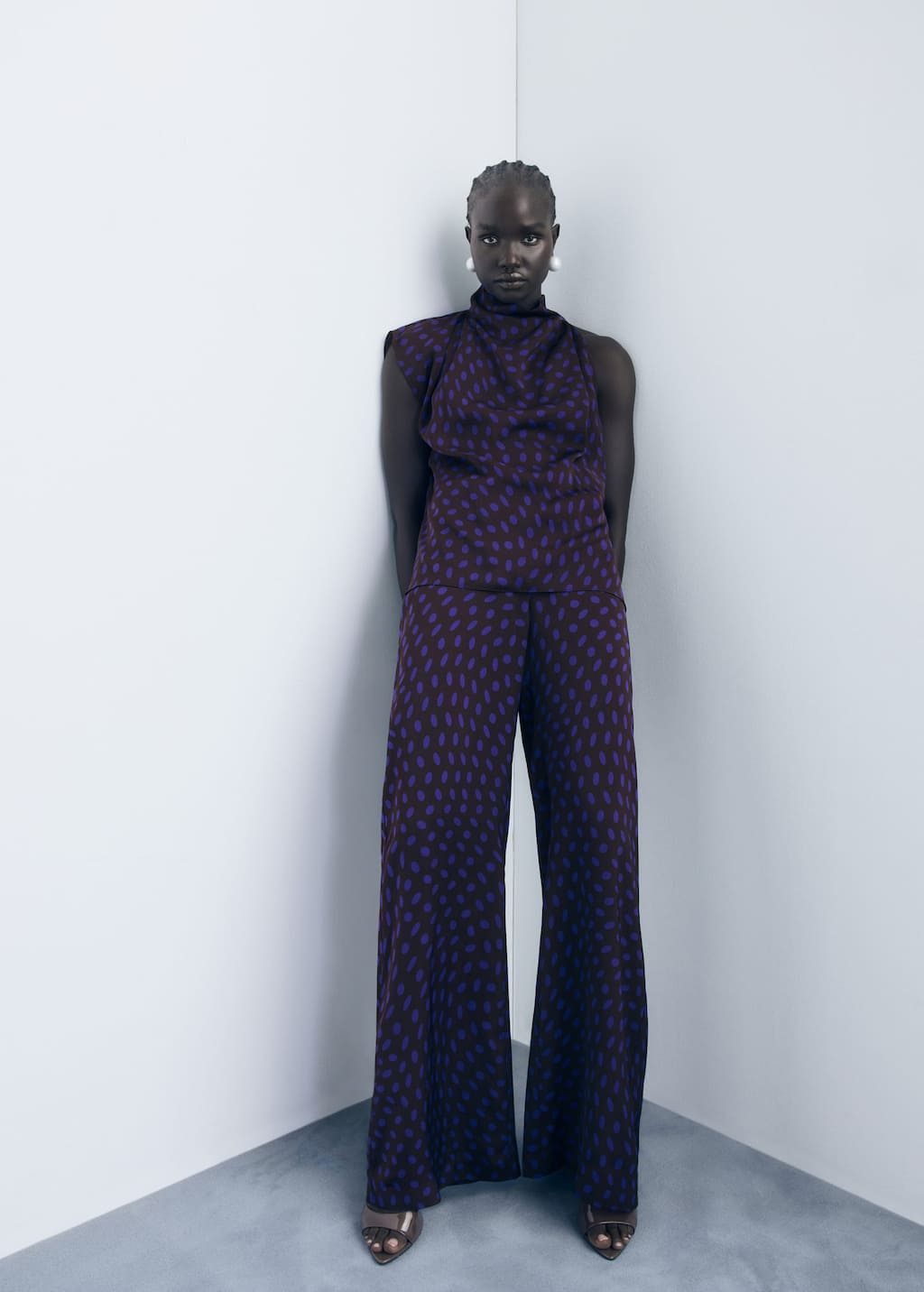 Mango Pantalon Flare À Pois Marron - Femme - M - In Brown