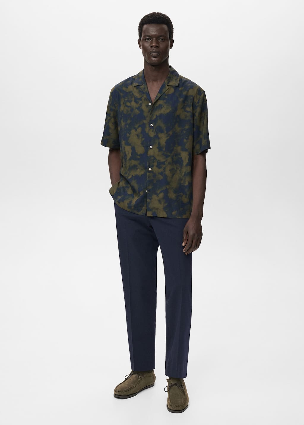 Mango Man Printed Fluid Regular-fit Shirt Olive Green