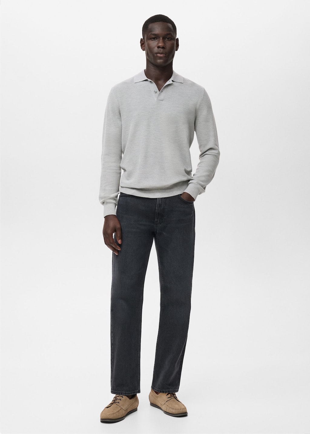 Mango Man Micro-structured Cotton Polo Shirt Medium Heather Grey