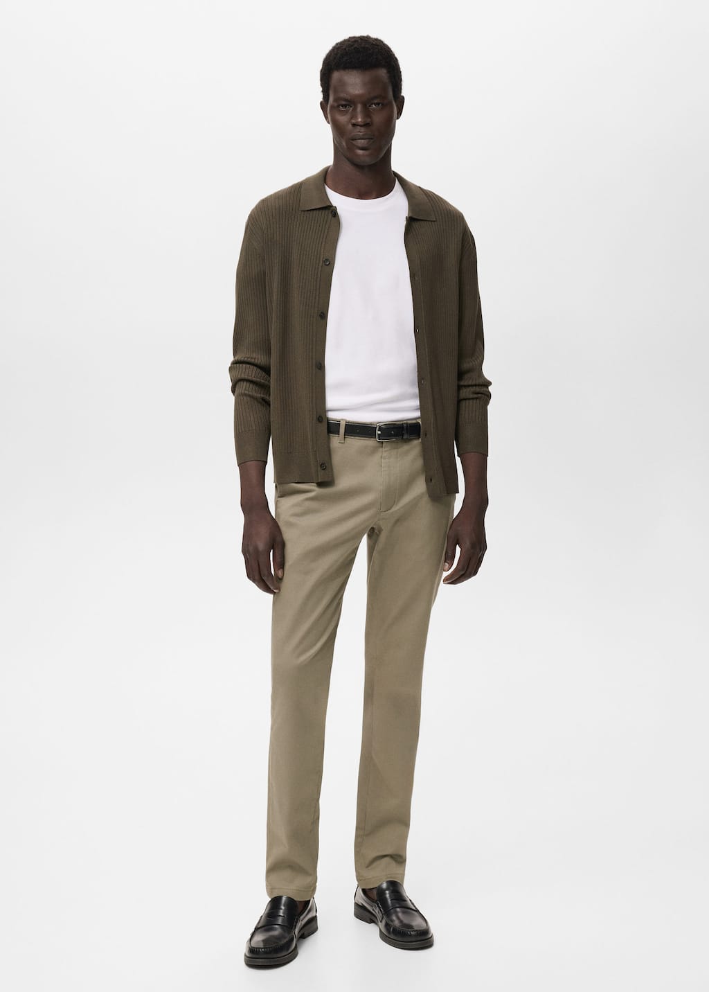 Mango Man Structured Knitted Shirt Khaki In Brown