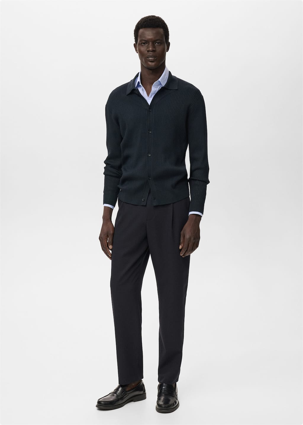 Mango Man Structured Knitted Shirt Navy In Blue