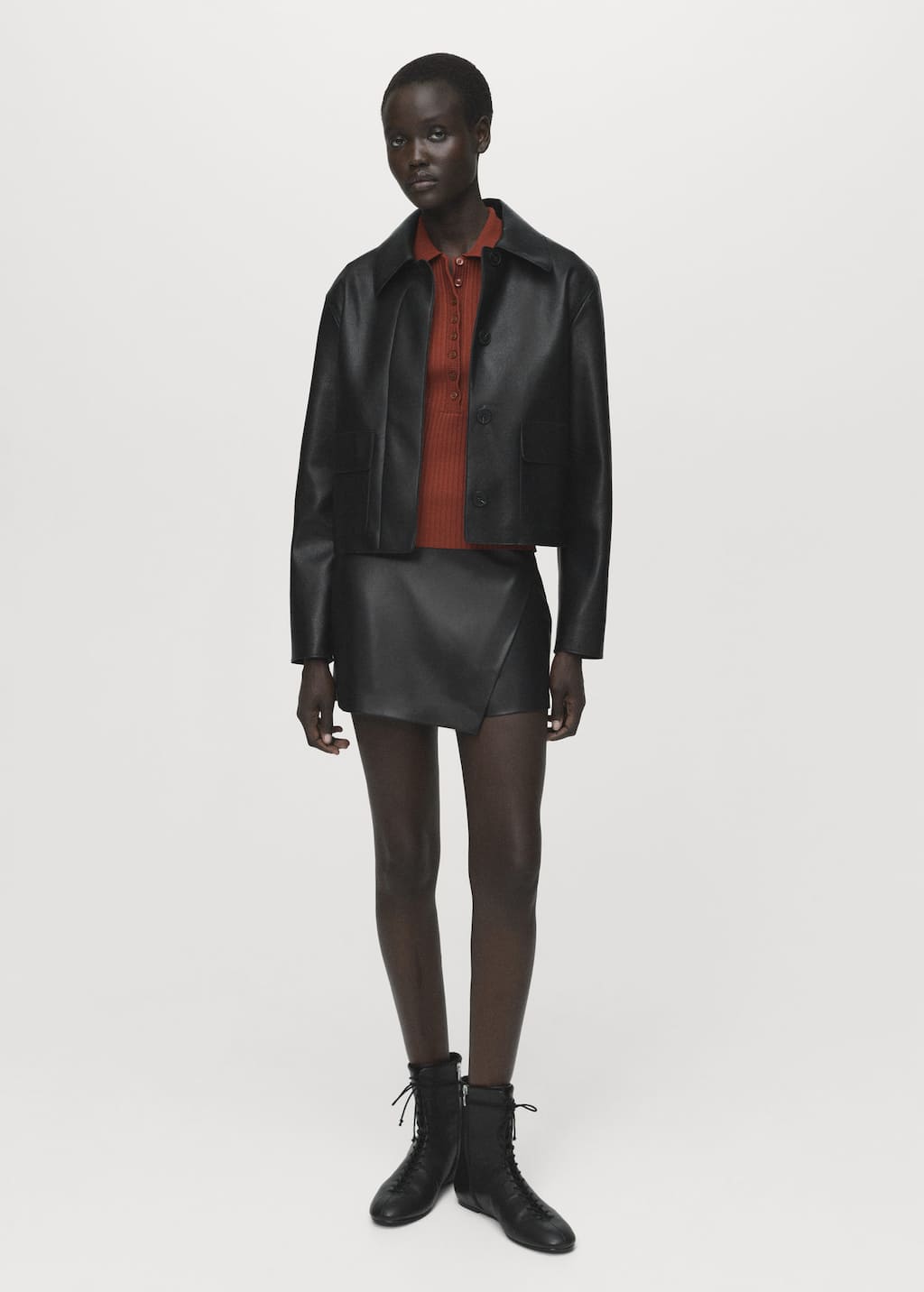 Mango Leather-effect Culottes Black In Black